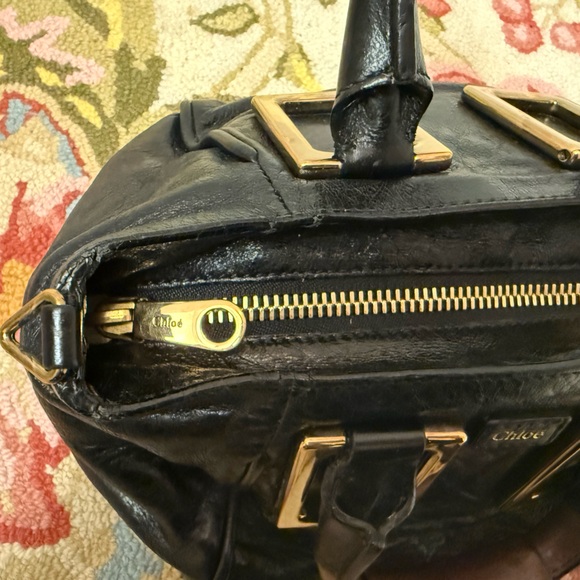 Vintage CHLOE Ethel Satchel Bag in Black Tumbled Lambskin Leather Black - Picture 8 of 14